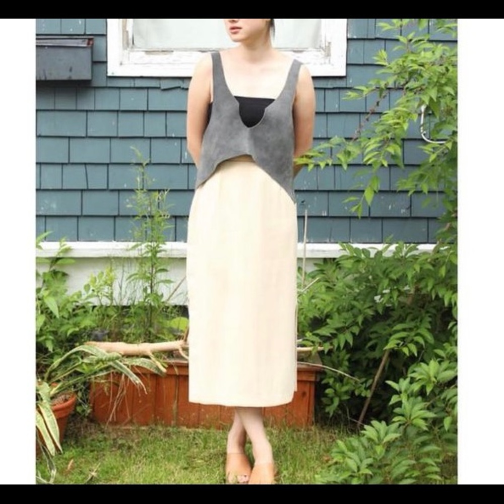 Maggie Jayne, Halifax designer. A grey suede leather vest.
